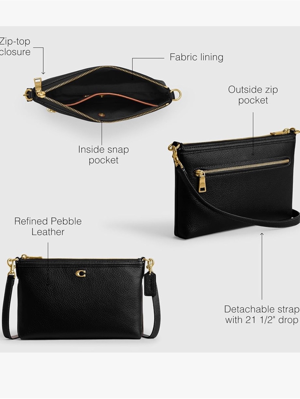 Coach Legacy Zip Top Crossbody Bag - Black - Picture 7 of 8